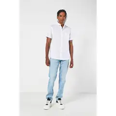 KOAJ - Camisa en algodón unicolor con cuello sport y manga corta HOMBRE