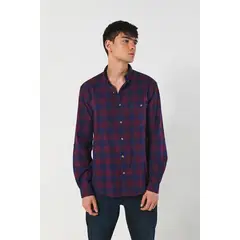 KOAJ - Camisa unicolor manga larga a cuadros en algodón Hombre