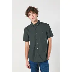 KOAJ - Camisa verde oscura con diseños de mini print y manga Hombre