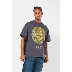 KOAJ - Camiseta oversize gris manga corta con diseño de Iron M Hombre