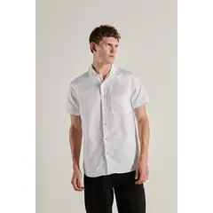 KOAJ - Camisa manga corta blanca con bolsillo y cuello sport Hombre