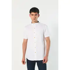 KOAJ - Camisa cuello neru o mao, manga corta en slim fit Hombre