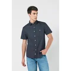 KOAJ - Camisa azul oscura con diseños blancos y cuello sport Hombre