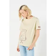 KOAJ - Camiseta unicolor para mujer manga corta estampada en fre MUJER