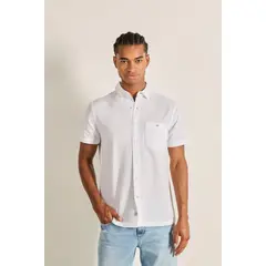 KOAJ - Camisa unicolor manga corta con bolsillo y botones en f Hombre