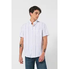 KOAJ - Camisa unicolor a rayas con cuello button down y bolsil Hombre
