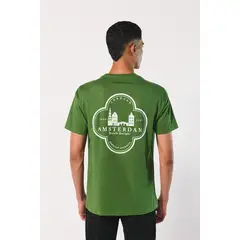 KOAJ - Camiseta verde manga corta con arte college en espalda HOMBRE
