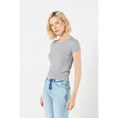 KOAJ - Camiseta unicolor ajustada manga corta con texturas de ca MUJER