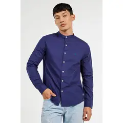 KOAJ - Camisa unicolor con bordado, manga larga y cuello mao HOMBRE