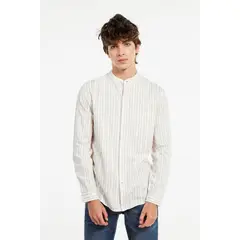KOAJ - Camisa manga larga unicolor a rayas con cuello mao y boto HOMBRE