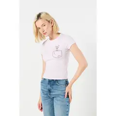KOAJ - Camiseta manga corta en rib con estampado en frente de Mo MUJER