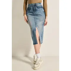 KOAJ - Falda azul clara en jean larga para mujer cuenta con desg MUJER