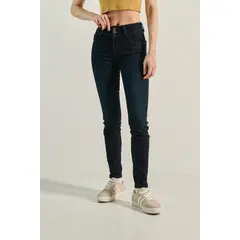 KOAJ - Jean azul intenso push up tiro alto con costuras cafés Mujer