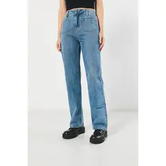 KOAJ - Jean azul claro 90´S tiro alto con bota recta y bolsill Mujer