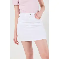 KOAJ - Falda blanca en jean corta con bolsillos y tiro alto Mujer