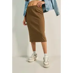KOAJ - Falda larga unicolor con tiro alto y texturas acanalad Mujer