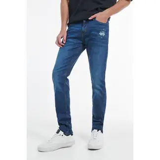 KOAJ - Jean slim azul oscuro con desgastes y roto en frente HOMBRE