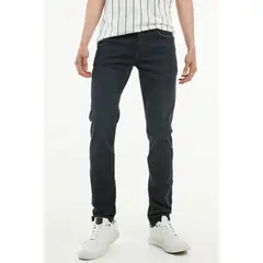 KOAJ - Jean slim azul intenso con costuras cafés, tiro bajo y 5 HOMBRE