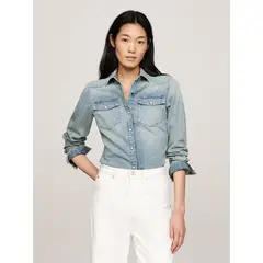 TOMMY HILFIGER - Camisa azul denim manga larga