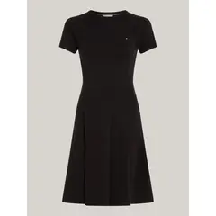 TOMMY HILFIGER - Vestido negro de punto midi con corte slim