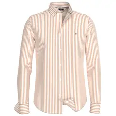 TOMMY HILFIGER - Camisa naranja slim de popelín a rayas TH Flex