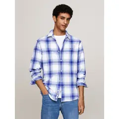 TOMMY HILFIGER - Camisa Blanca Amplia de cuadros Azules Tommy Jeans