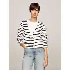 TOMMY HILFIGER - Cárdigan blanco de rayas marineras