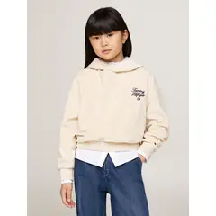 TOMMY HILFIGER - Buzo Beige con capota y logo script Para Niña