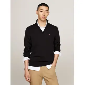 TOMMY HILFIGER - Saco negro tejido con cuello perkins y cremallera