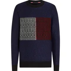 TOMMY HILFIGER - Saco Azul Con Diseño De Greca Alpina Y Logo
