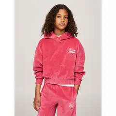 TOMMY HILFIGER - Buzo Rosa Niña Con Capota Y Logo Script