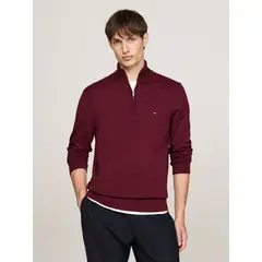 TOMMY HILFIGER - Saco Vinotinto tejido con cuello perkins y cremallera