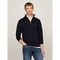 TOMMY HILFIGER - Saco azul tejido con cuello perkins y cremallera