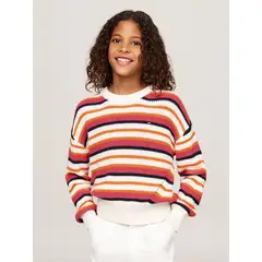 TOMMY HILFIGER - Saco tejido essential de rayas Rosadas Para Niña