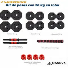 GENERICO - Set Kit Pesas Mancuernas 20kg Ajustables Termoforradas