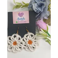 GENERICO - Aretes Tejidos en Crochet Blanco flor brillante