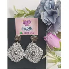 GENERICO - Aretes Tejidos en Crochet plata rombo