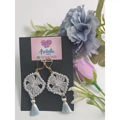 GENERICO - Aretes Tejidos en Crochet plata rombo borlon