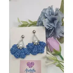 GENERICO - Aretes Tejidos en Crochet azul perlas