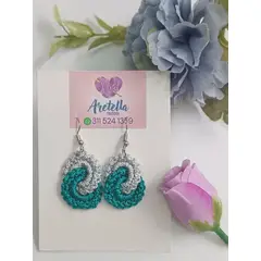 GENERICO - Aretes Tejidos en Crochet anillos verde plata