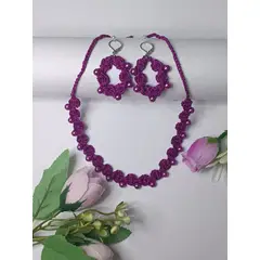 GENERICO - Juego Collar y Aretes Crochet Morado