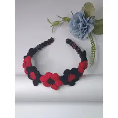 GENERICO - Diademas Niña en Crochet flores rojo y negro
