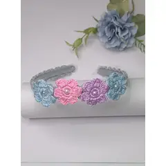 GENERICO - Diademas Niña en Crochet Gris Flores Lila Rosada Azul