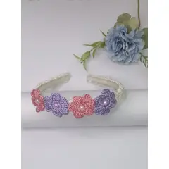GENERICO - Diademas Niña en Crochet Hueso Flores Lila Rosada