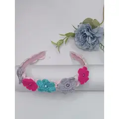 GENERICO - Diademas Niña en Crochet Rosada Flores Lila azul