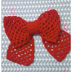 GENERICO - Moño para el cabello tejido en crochet rojo mediano