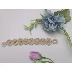 GENERICO - Pulsera tejida en crochet Beige Piedras Doradas