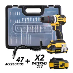 TRUPER - Taladro Percutor Inalámbrico 21V + 2 Baterias + 48 Accesorios