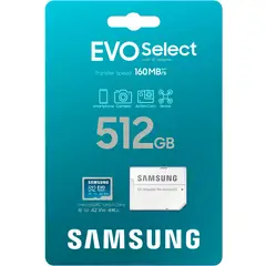 SAMSUNG - Micro SD 512GB Evo Select U3 A2 V30 4K 160MBs