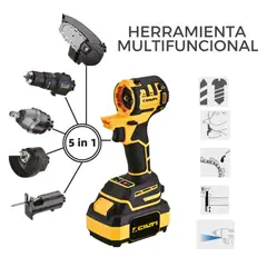 UYUSTOOLS - Multifuncional 5 en 1 Inalámbrico Taladro, Pulidora, Sierra, Caladora.